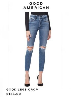 Good American “Good Legs Crop” High Rise Distressed Knees Skinny Jeans Size 14